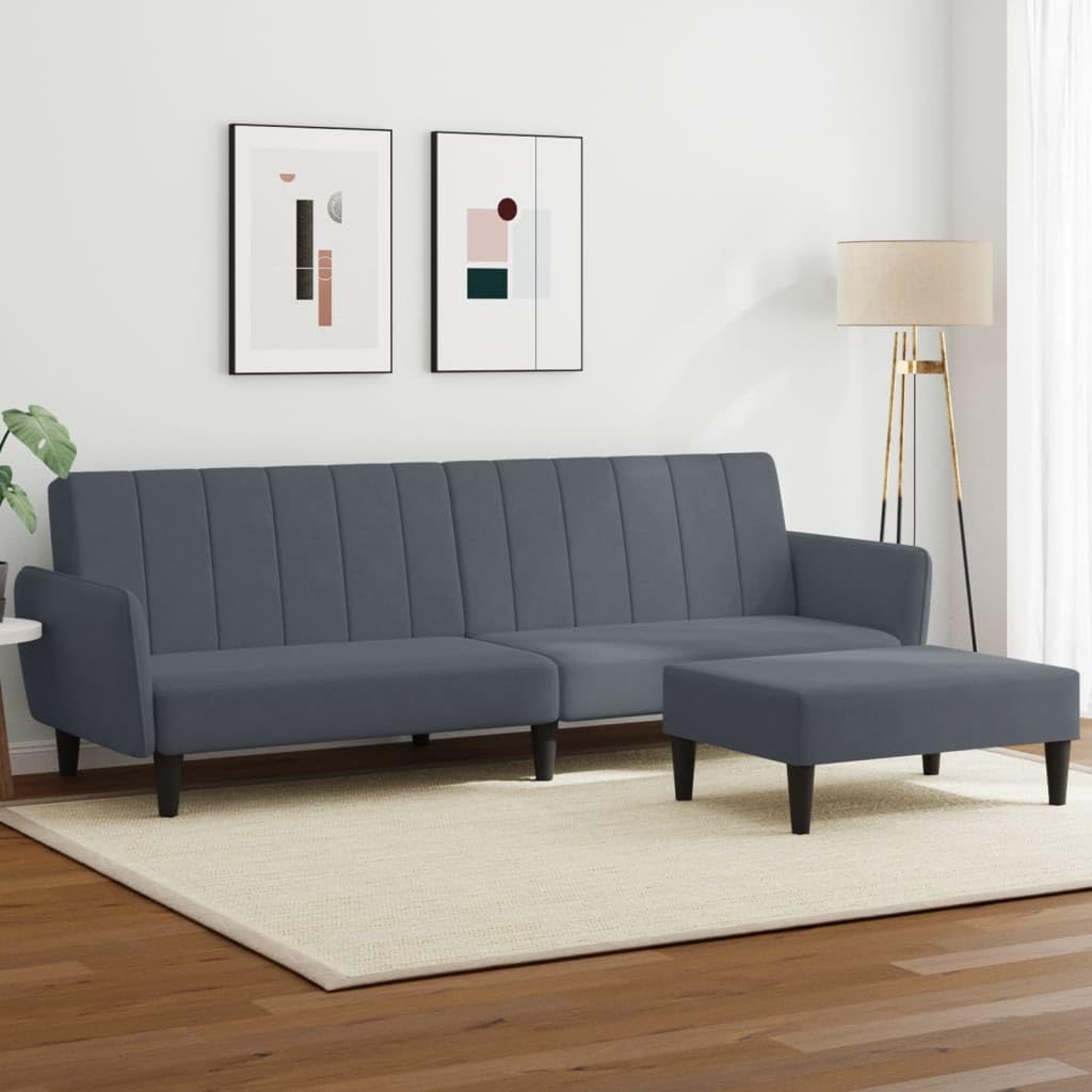 vidaXL 2 Seater Sofa Bed with Stool Dark Grey Velvet